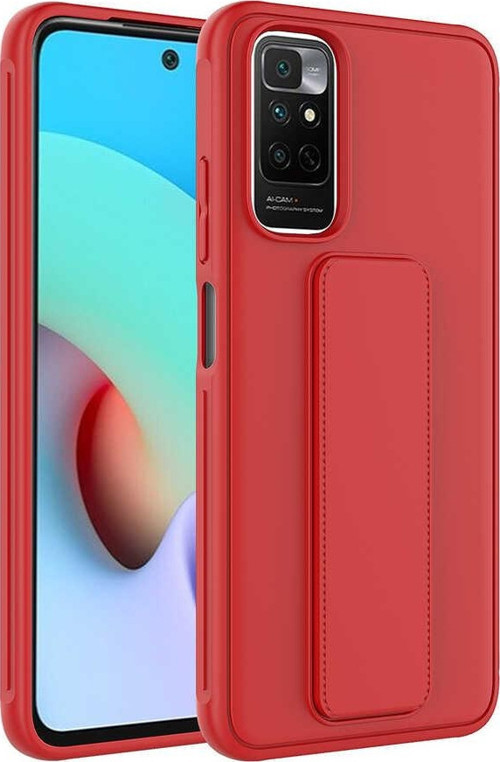 Xiaomi Redmi Note 11S Global Kapak Standlı El Tutacaklı Silikon Kılıf - Kırmızı