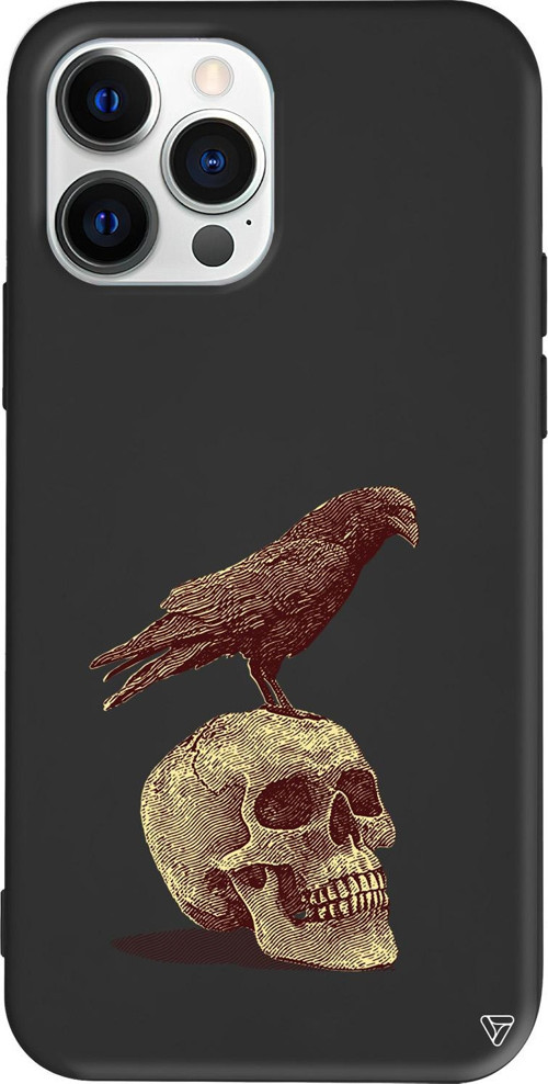 iPhone 15 Pro Max Uyumlu Siyah Renkli Silikon Kuzgun ve Kuru Kafa Telefon Kılıfı