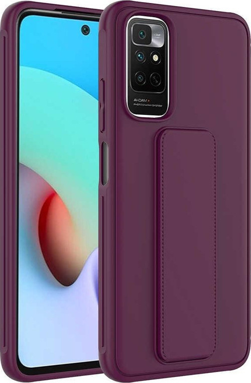 Xiaomi Redmi Note 11S Global Kapak Standlı El Tutacaklı Silikon Kılıf - Mürdüm