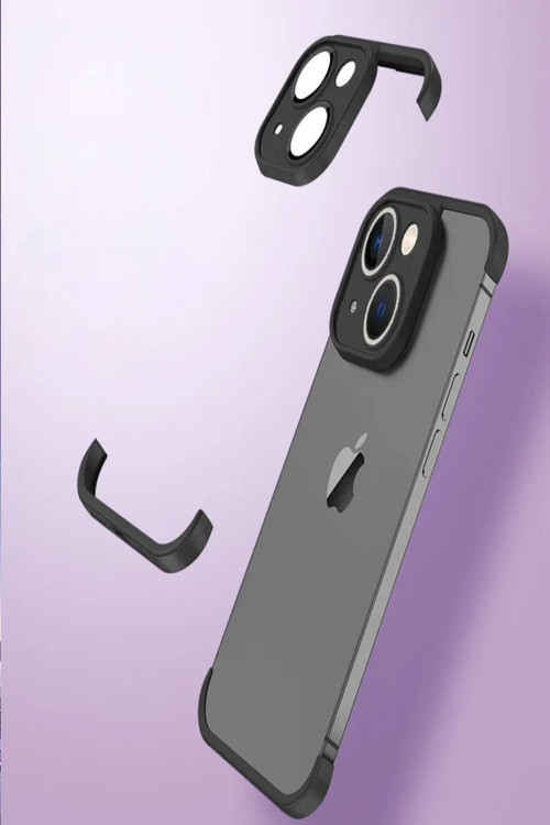 Apple iPhone 13 Kılıf 2 Parçalı Alt Üst Kamera Lens Korumalı Sert Silikon Kapak - Siyah