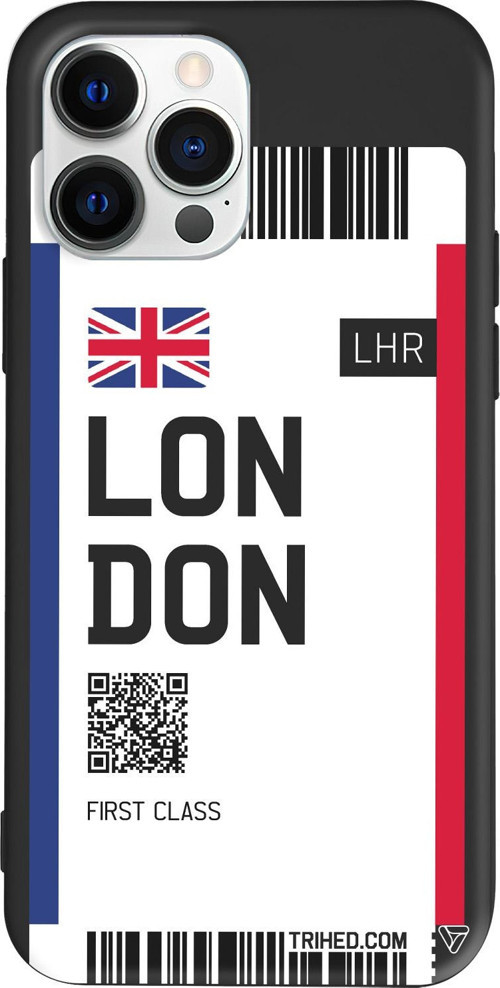 iPhone 15 Pro Max Uyumlu Siyah Renkli Silikon London Bileti Telefon Kılıfı