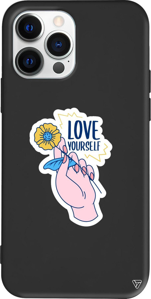 iPhone 15 Pro Max Uyumlu Siyah Renkli Silikon Love Yourself Telefon Kılıfı