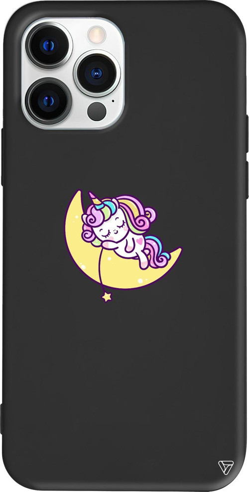 iPhone 15 Pro Max Uyumlu Siyah Renkli Silikon Sleepy Unicorn Telefon Kılıfı