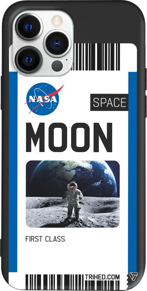 iPhone 15 Pro Max Uyumlu Siyah Renkli Silikon Moon Bileti Telefon Kılıfı