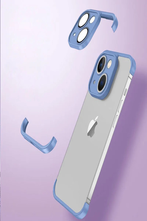 Apple iPhone 13 Mini Kılıf 2 Parçalı Alt Üst Kamera Lens Korumalı Sert Silikon Kapak - Mavi