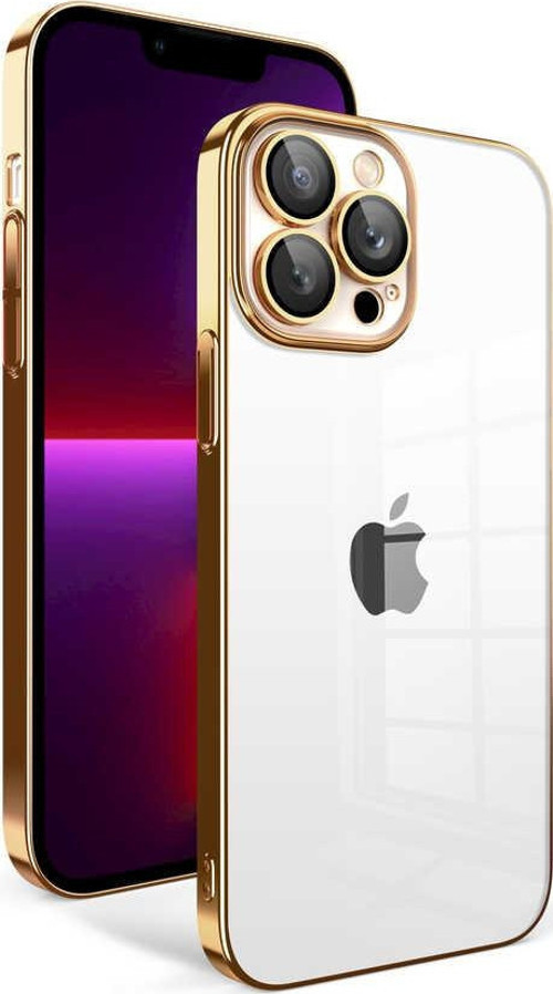 Apple iPhone 13 Pro ile Uyumlu Kapak Lens Korumalı Arkası Şeffaf Sert Mika Kılıf - Gold