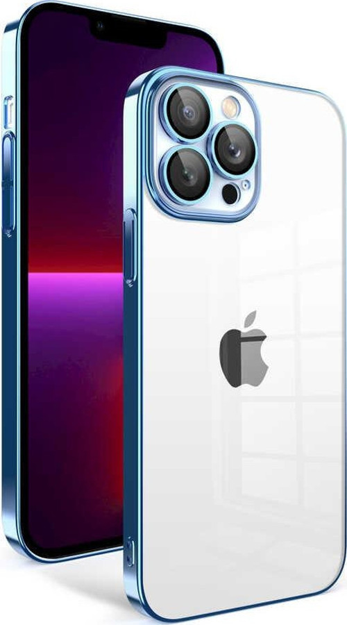 Apple iPhone 13 Pro ile Uyumlu Kapak Lens Korumalı Arkası Şeffaf Sert Mika Kılıf - Mavi