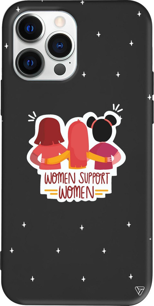 iPhone 15 Pro Max Uyumlu Siyah Renkli Silikon Woman Support Telefon Kılıfı