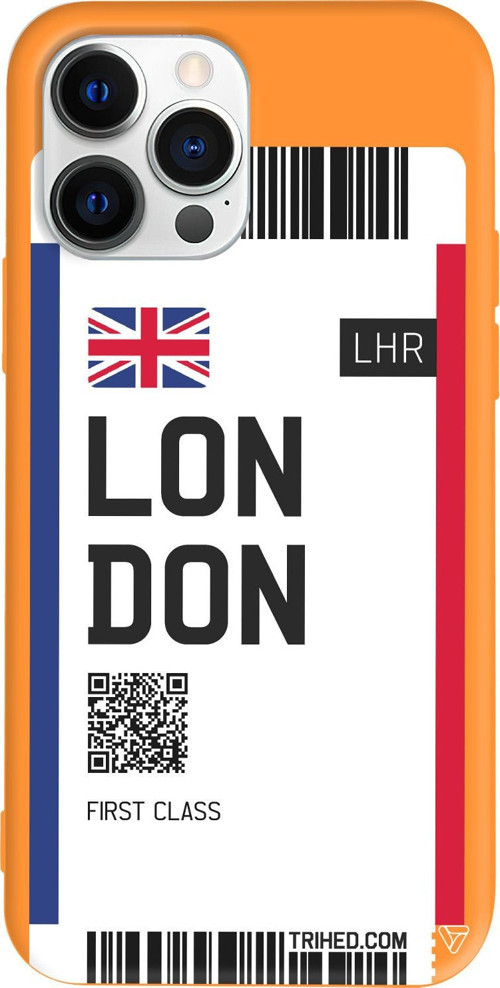 iPhone 15 Pro Max Uyumlu Turuncu Renkli Silikon London Bileti Telefon Kılıfı