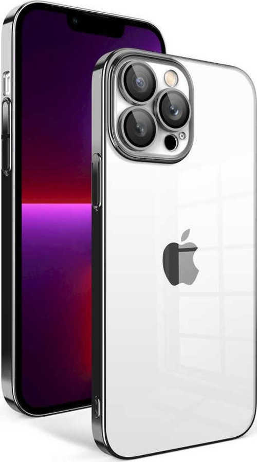 Apple iPhone 13 Pro ile Uyumlu Kapak Lens Korumalı Arkası Şeffaf Sert Mika Kılıf - Siyah