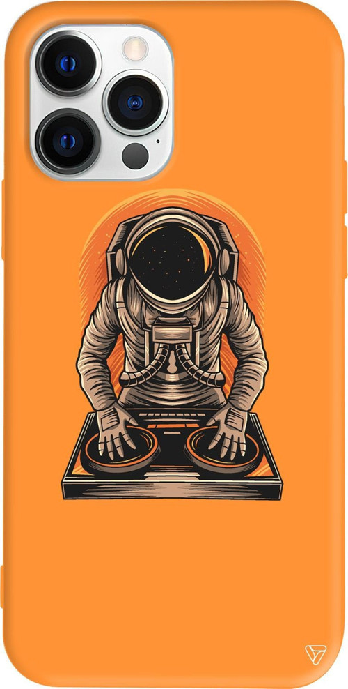 iPhone 15 Pro Max Uyumlu Turuncu Renkli Silikon DJ Astronot Telefon Kılıfı