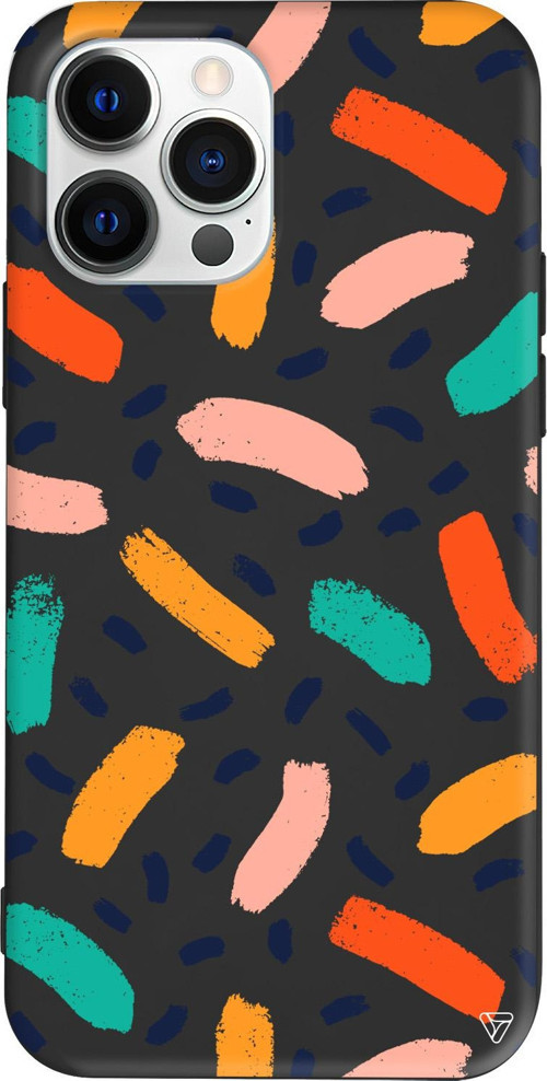 iPhone 15 Pro Max Uyumlu Siyah Renkli Silikon Abstract Koleksiyonu Renkli Şekiller Telefon Kılıfı