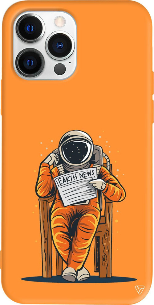 iPhone 15 Pro Max Uyumlu Turuncu Renkli Silikon Earth News Telefon Kılıfı