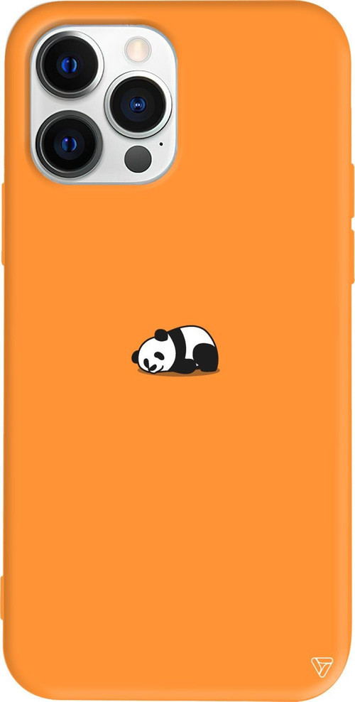 iPhone 15 Pro Max Uyumlu Turuncu Renkli Silikon Miskin Panda Telefon Kılıfı