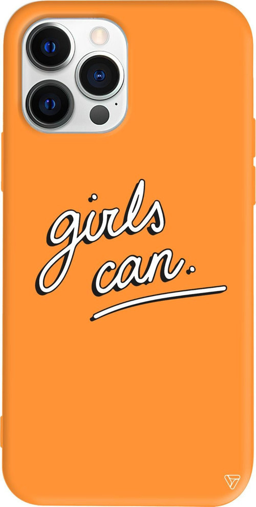 iPhone 15 Pro Max Uyumlu Turuncu Renkli Silikon Girls Can! Telefon Kılıfı