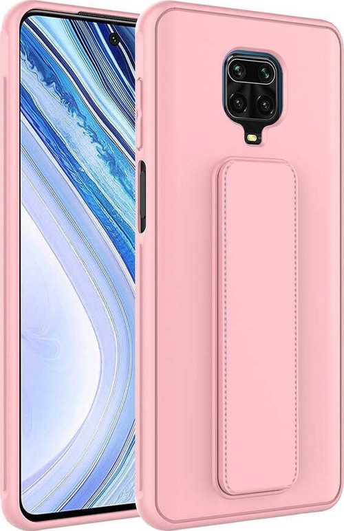 Xiaomi Redmi Note 9S Kapak Standlı El Tutacaklı Silikon Kılıf - Pembe