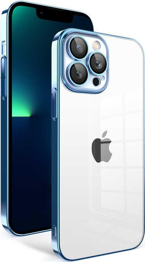 Apple iPhone 13 Pro Max ile Uyumlu Kapak Lens Korumalı Arkası Şeffaf Sert Mika Kılıf - Mavi