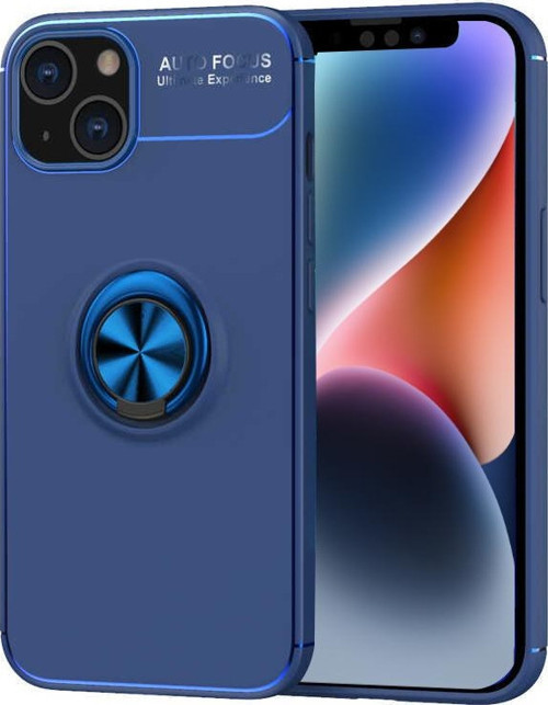 Apple iPhone 14 Plus Kılıf Renkli Yüzüklü Manyetik Silikon Kapak - Mavi