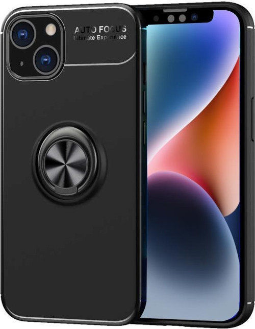 Apple iPhone 14 Plus Kılıf Renkli Yüzüklü Manyetik Silikon Kapak - Siyah