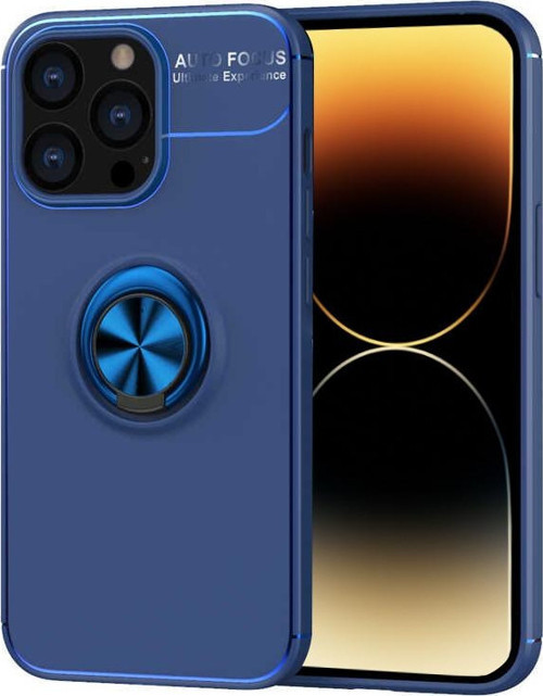 Apple iPhone 14 Pro Kılıf Renkli Yüzüklü Manyetik Silikon Kapak - Mavi