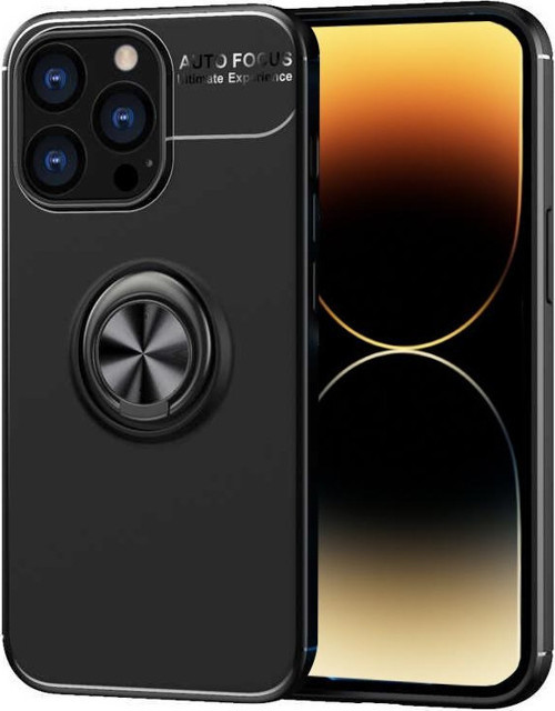 Apple iPhone 14 Pro Kılıf Renkli Yüzüklü Manyetik Silikon Kapak - Siyah