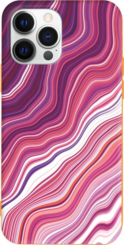 iPhone 15 Pro Max Uyumlu Turuncu Renkli Silikon Pink Marble Telefon Kılıfı