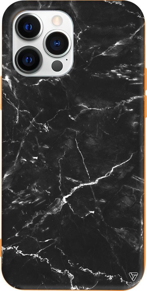 iPhone 15 Pro Max Uyumlu Turuncu Renkli Silikon Black Marble 2 Telefon Kılıfı