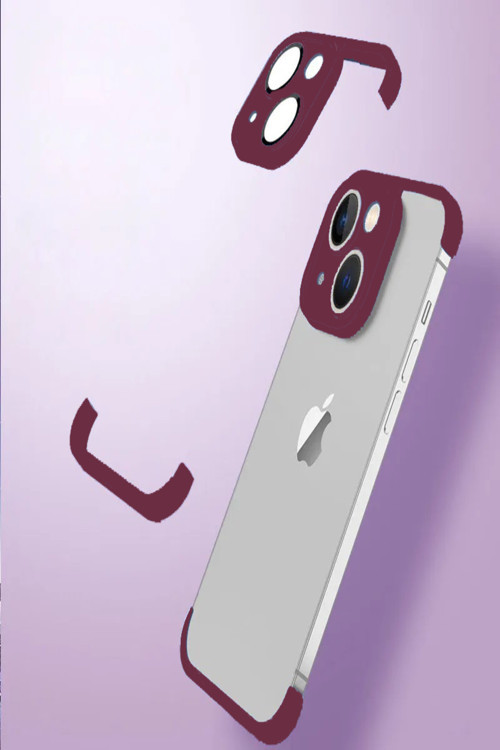 Apple iPhone 14 Kılıf 2 Parçalı Alt Üst Kamera Lens Korumalı Sert Silikon Kapak - Mürdüm