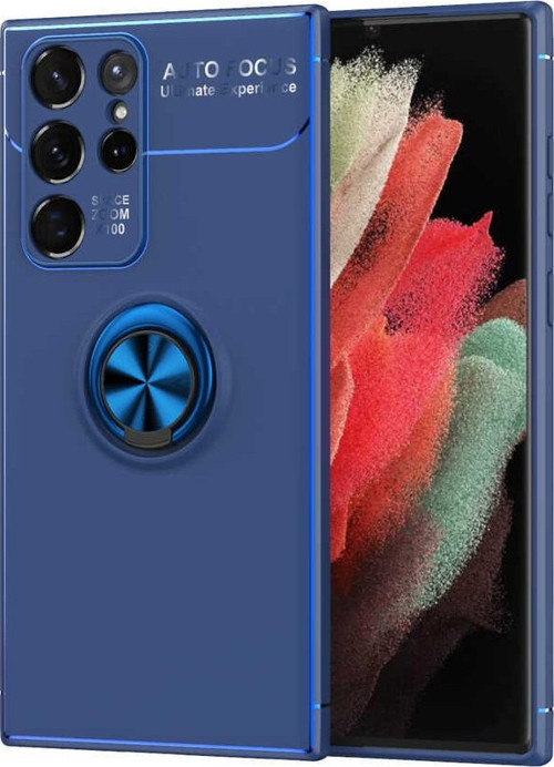 Samsung Galaxy S22 Ultra Kılıf Renkli Yüzüklü Manyetik Silikon Kapak Mavi - Mavi