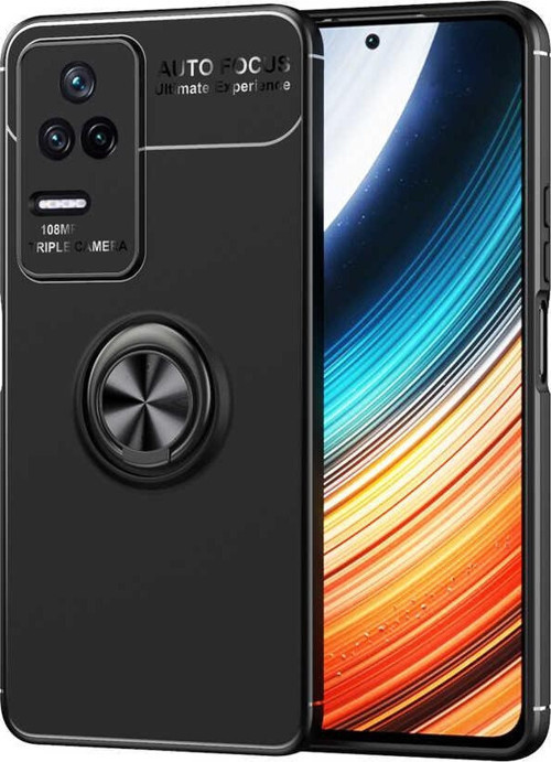 Xiaomi Poco F4 Kılıf Renkli Yüzüklü Manyetik Silikon Kapak Siyah - Siyah