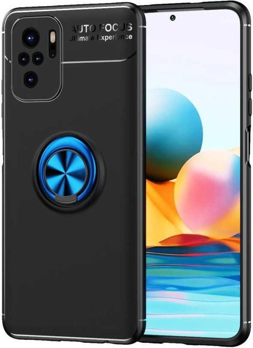 Xiaomi Poco M5S Kılıf Renkli Yüzüklü Manyetik Silikon Kapak Siyah - Mavi