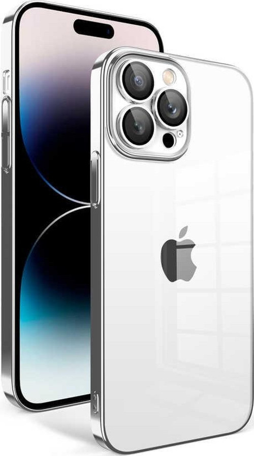 Apple iPhone 14 Pro ile Uyumlu Kapak Lens Korumalı Arkası Şeffaf Sert Mika Kılıf - Gümüş