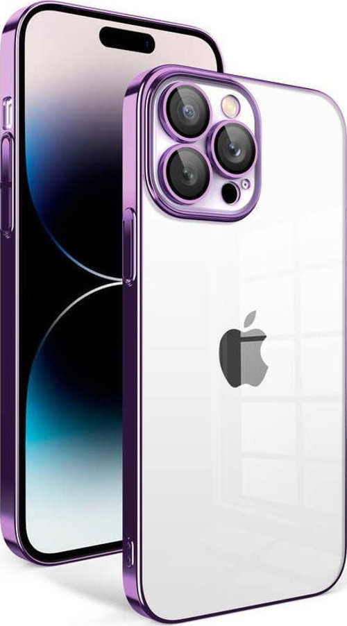 Apple iPhone 14 Pro ile Uyumlu Kapak Lens Korumalı Arkası Şeffaf Sert Mika Kılıf - Mor