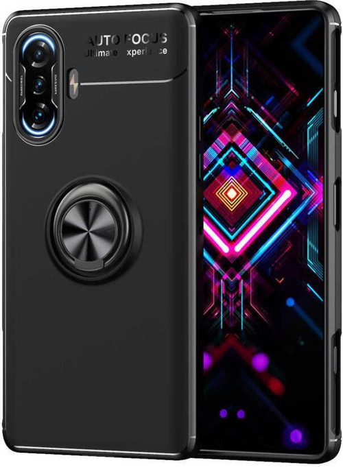 Xiaomi Redmi K40 Gaming Kılıf Renkli Yüzüklü Manyetik Silikon Kapak Siyah - Siyah
