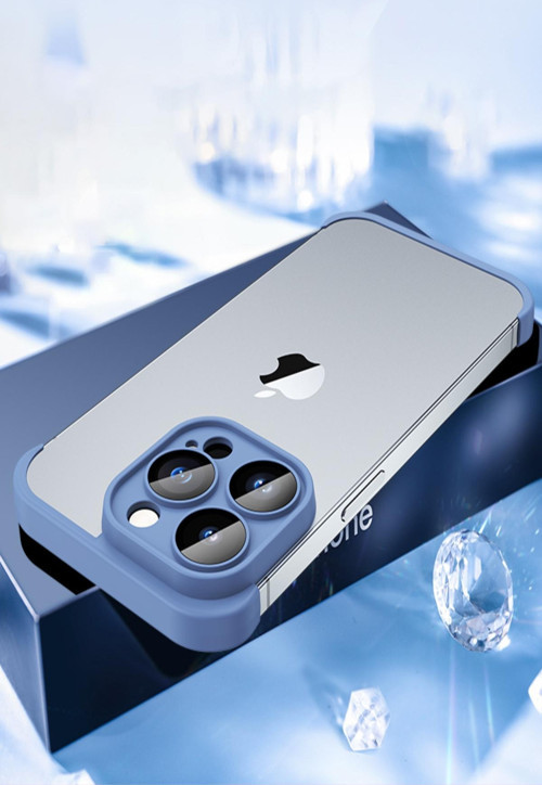Apple iPhone 14 Pro Max Kılıf 2 Parçalı Alt Üst Kamera Lens Korumalı Sert Silikon Kapak - Mavi