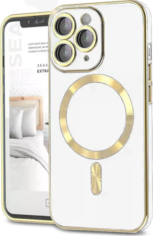 Apple iPhone 14 Pro Max Mag Safe Özellikli Lens Korumalı Luxury Silikon Kılıf - Beyaz