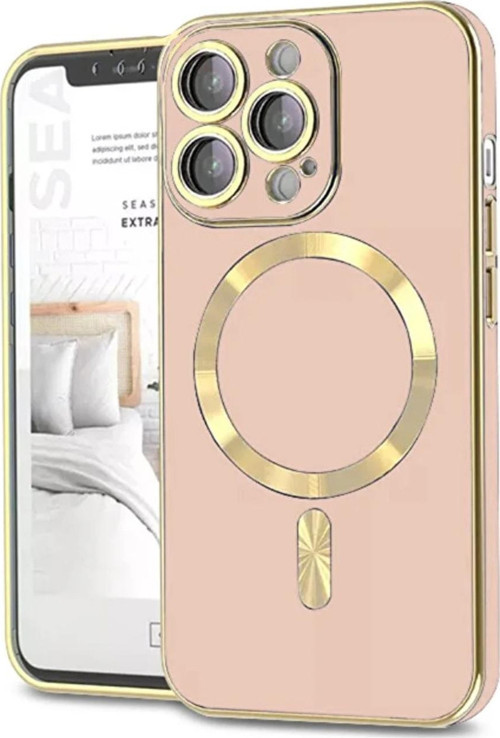 Apple iPhone 14 Pro Max Mag Safe Özellikli Lens Korumalı Luxury Silikon Kılıf - Rose Gold