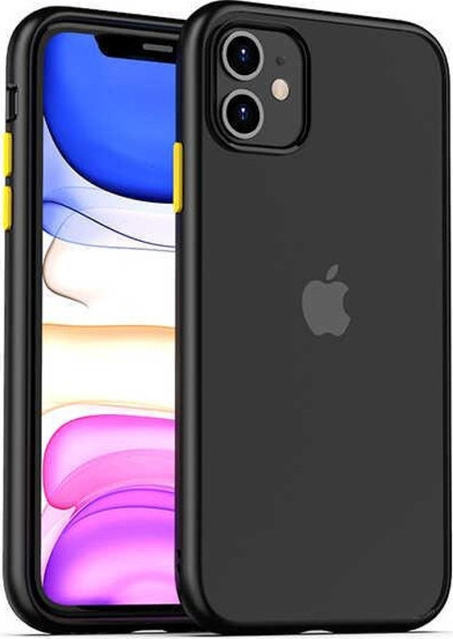 Apple iPhone 11 Kapak Arkası Şeffaf Kenarları Renkli Exclusive Kılıf - Siyah