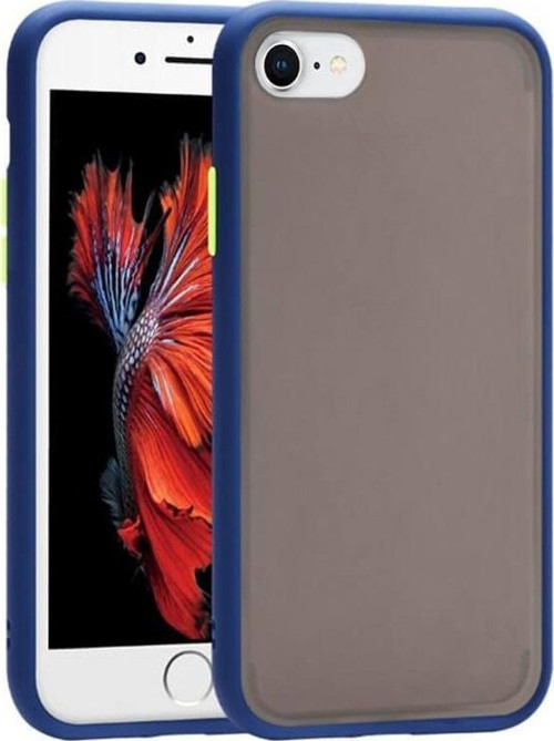 Apple iPhone 7 Kılıf Silikon Kenarlı Düğmeleri Renkli Mat Arka Kapak - Lacivert