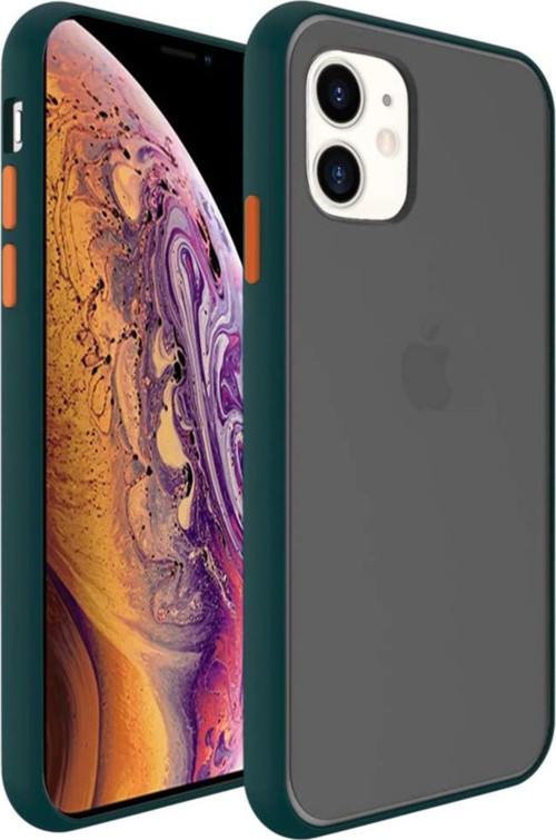 Apple iPhone 11 Kılıf Silikon Kenarlı Düğmeleri Renkli Mat Arka Kapak - Koyu Yeşil