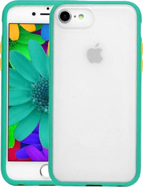 Apple iPhone 8 Kılıf Silikon Kenarlı Düğmeleri Renkli Mat Arka Kapak - Turkuaz