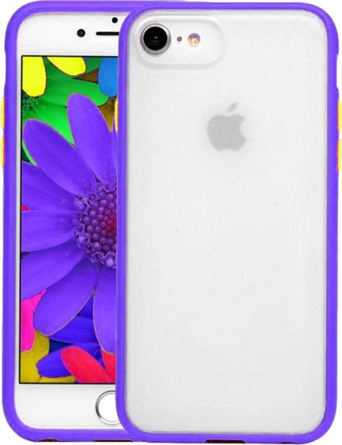 Apple iPhone SE 2020 Kılıf Silikon Kenarlı Düğmeleri Renkli Mat Arka Kapak - Mor