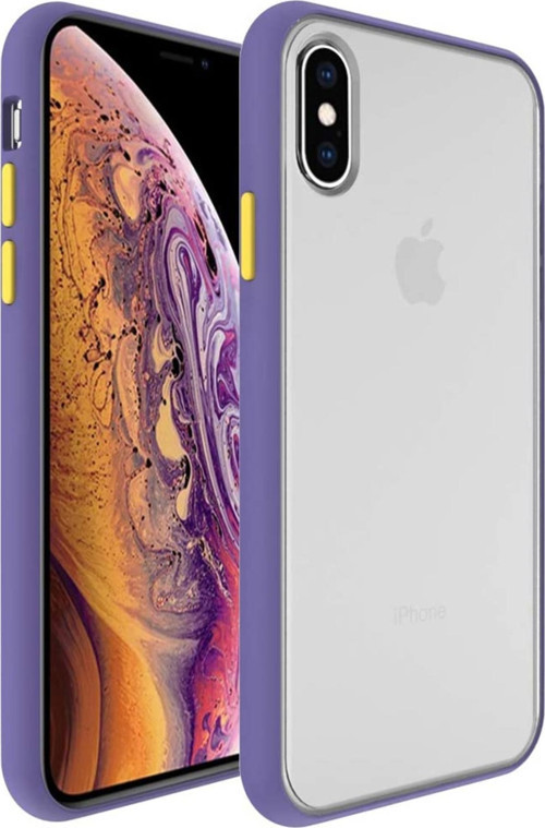 Apple iPhone X Kılıf Silikon Kenarlı Düğmeleri Renkli Mat Arka Kapak - Mor