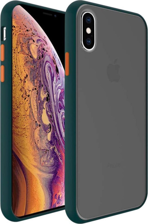 Apple iPhone XR 6.1 Kılıf Silikon Kenarlı Düğmeleri Renkli Mat Arka Kapak - Koyu Yeşil