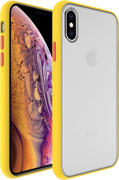Apple iPhone XS Max 6.5 Kılıf Silikon Kenarlı Düğmeleri Renkli Mat Arka Kapak - Sarı