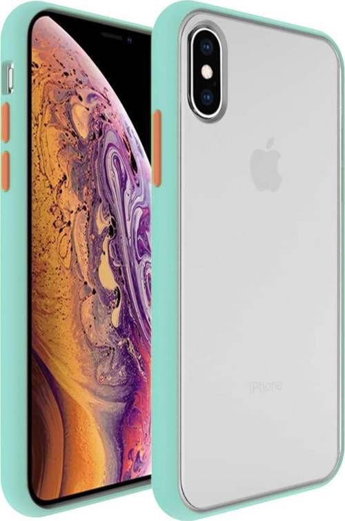 Apple iPhone XS Max 6.5 Kılıf Silikon Kenarlı Düğmeleri Renkli Mat Arka Kapak - Turkuaz