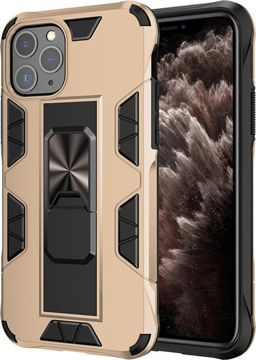 Apple iPhone 11 Pro Kapak Standlı Mıknatıslı Tank Kılıf - Gold