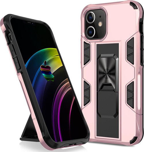 Apple iPhone 12 Kapak Standlı Mıknatıslı Tank Kılıf - Rose Gold