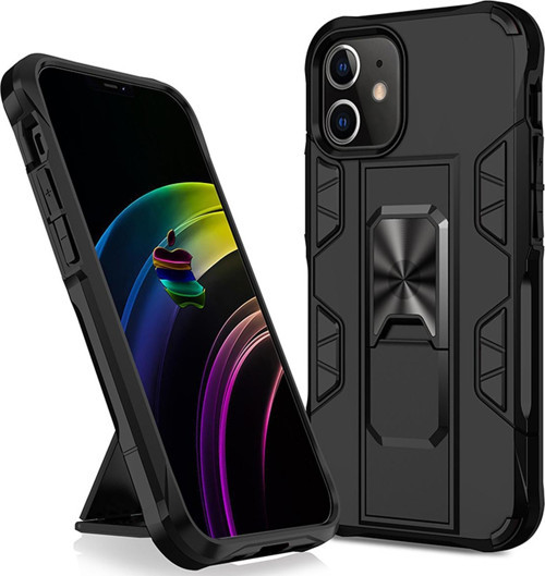 Apple iPhone 12 Pro Kapak Standlı Mıknatıslı Tank Kılıf - Siyah