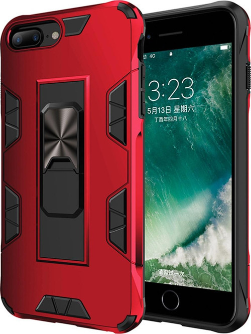 Apple iPhone 7 Plus Kapak Standlı Mıknatıslı Tank Kılıf - Kırmızı